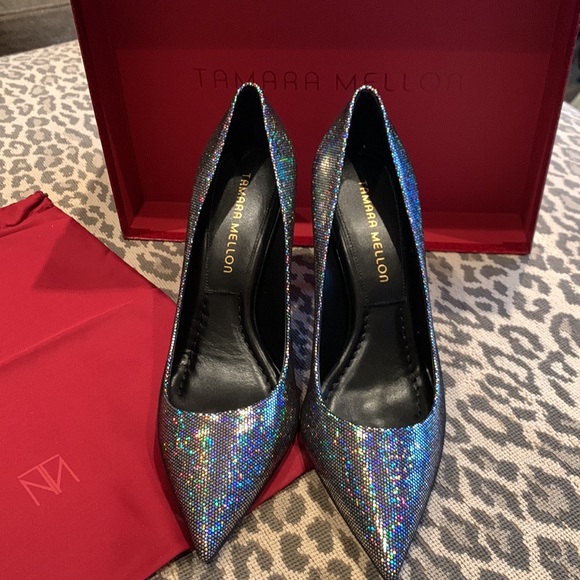 TAMARA MELLON LIMELIGHT DISCO BALL LEATHER PUMPS W/ CONTRASTING BLACK HEEL 8.5 - Picture 5 of 16